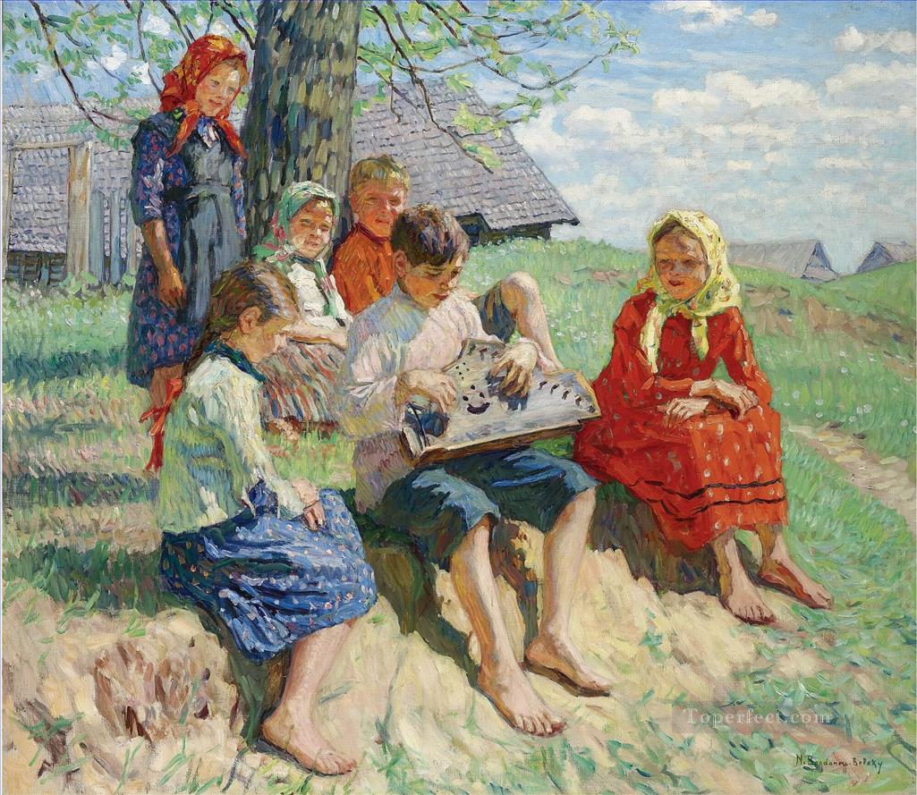 春のリハーサル ニコライ・ベルスキー 子供 子供油絵